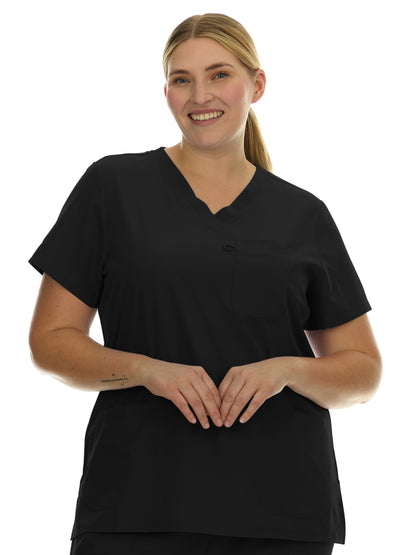 HEAL+WEAR Plus Size Women’s V-Neck Scrub Top – Multi-Pocket Medical Uniform for Nurse, 4-Way Stretch, Spa, and Clinic Workwear