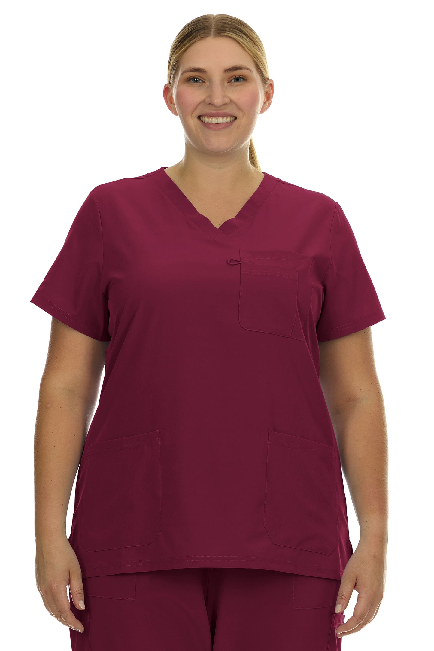 HEAL+WEAR Plus Size Women’s V-Neck Scrub Top – Multi-Pocket Medical Uniform for Nurse, 4-Way Stretch, Spa, and Clinic Workwear