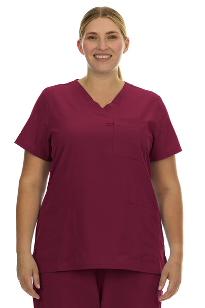 HEAL+WEAR Plus Size Women’s V-Neck Scrub Top – Multi-Pocket Medical Uniform for Nurse, 4-Way Stretch, Spa, and Clinic Workwear