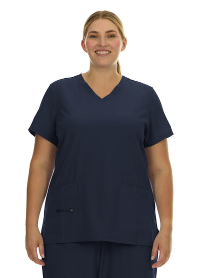 HEAL+WEAR Women Plus Size V-Neck Scrub Top with Multiple Pockets – 4-Way Stretch - Comfortable Clinical Workwear for Nurses and Healthcare Professionals
