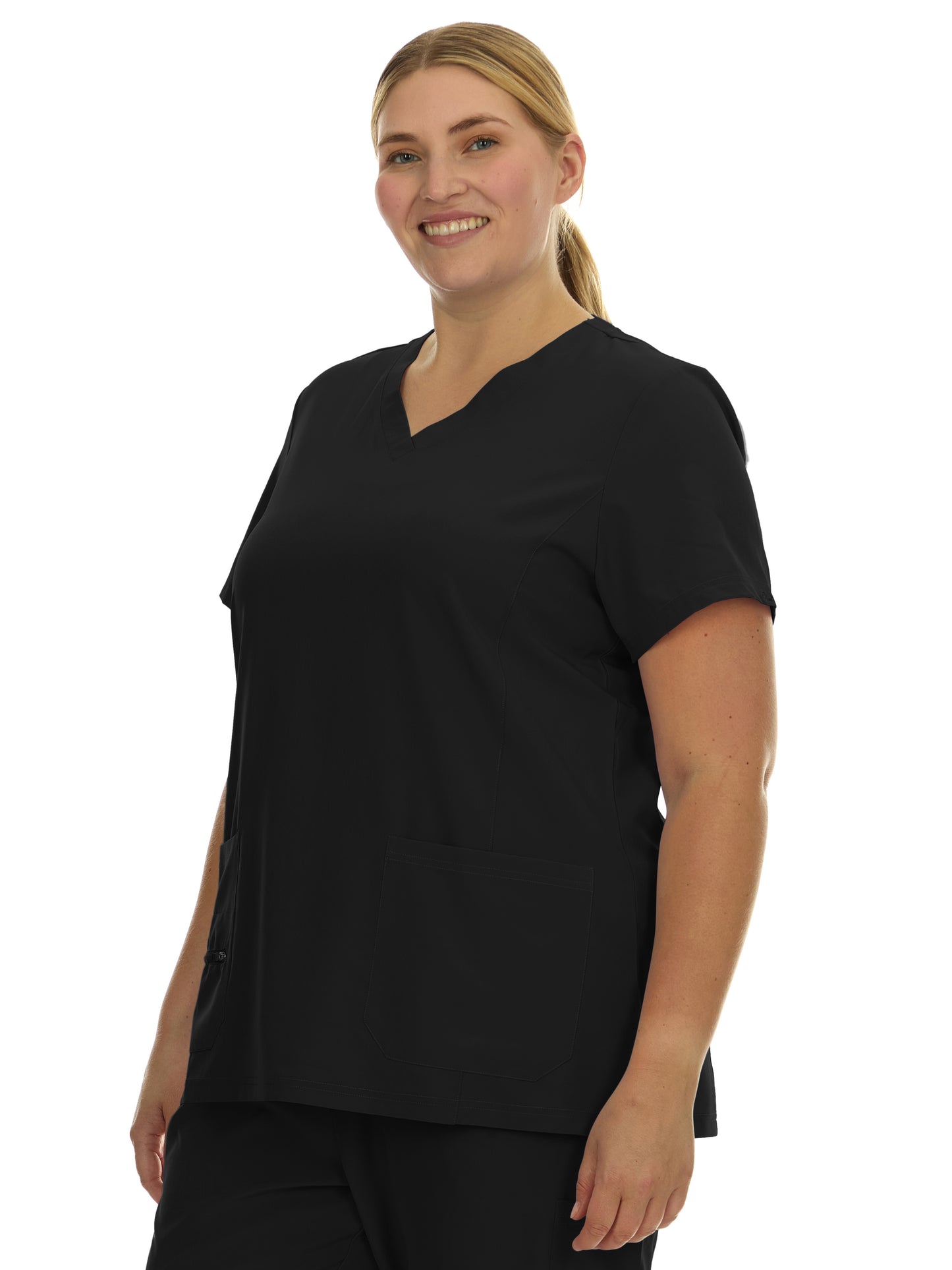 HEAL+WEAR Women Plus Size V-Neck Scrub Top with Multiple Pockets – 4-Way Stretch - Comfortable Clinical Workwear for Nurses and Healthcare Professionals