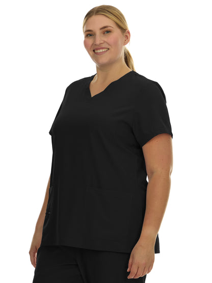 HEAL+WEAR Women Plus Size V-Neck Scrub Top with Multiple Pockets – 4-Way Stretch - Comfortable Clinical Workwear for Nurses and Healthcare Professionals
