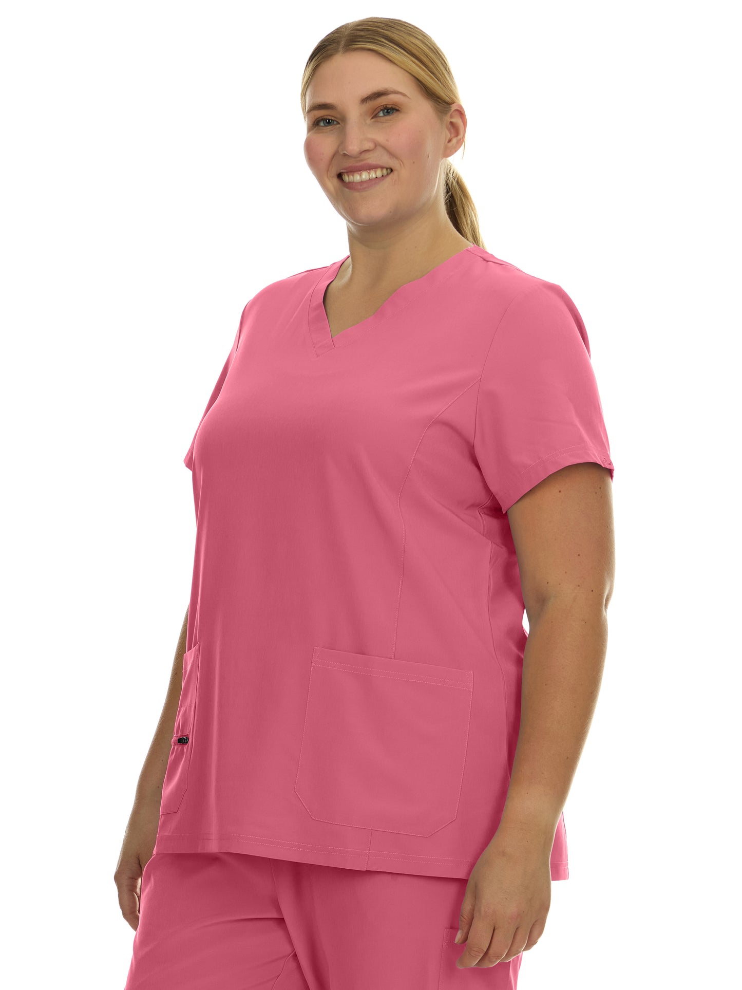 HEAL+WEAR Women Plus Size V-Neck Scrub Top with Multiple Pockets – 4-Way Stretch - Comfortable Clinical Workwear for Nurses and Healthcare Professionals