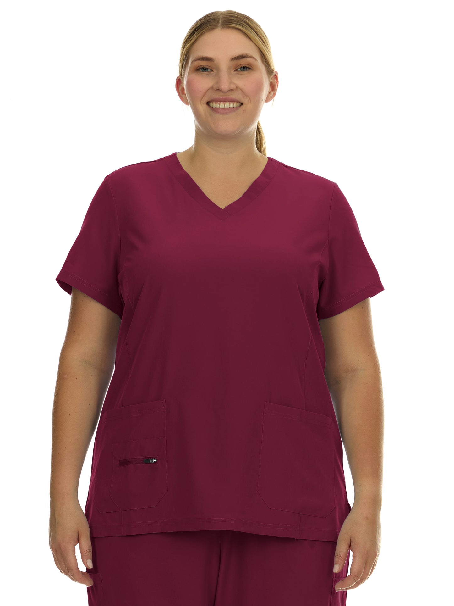 HEAL+WEAR Women Plus Size V-Neck Scrub Top with Multiple Pockets – 4-Way Stretch - Comfortable Clinical Workwear for Nurses and Healthcare Professionals