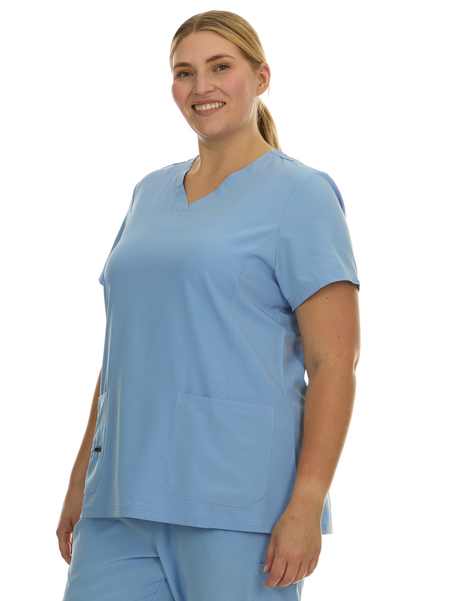 HEAL+WEAR Women Plus Size V-Neck Scrub Top with Multiple Pockets – 4-Way Stretch - Comfortable Clinical Workwear for Nurses and Healthcare Professionals