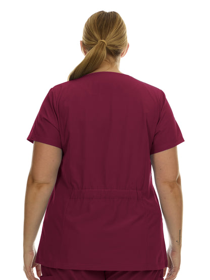 Heal Wear  | Plus Size Women Scrub Top V-Neck Elastic Waist Workwear for Nurses Uniform,4-Way Stretch
