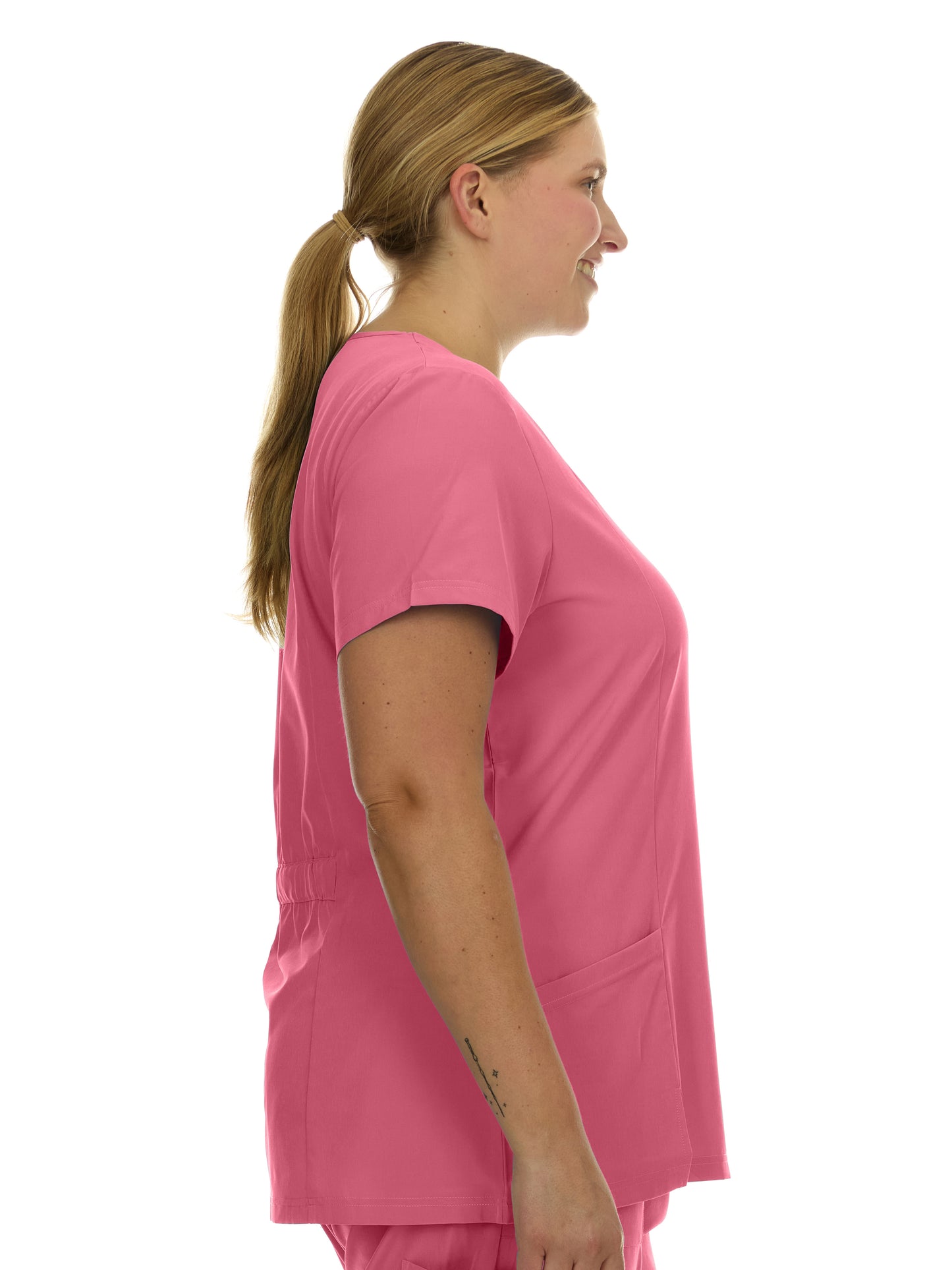 Heal Wear  | Plus Size Women Scrub Top V-Neck Elastic Waist Workwear for Nurses Uniform,4-Way Stretch