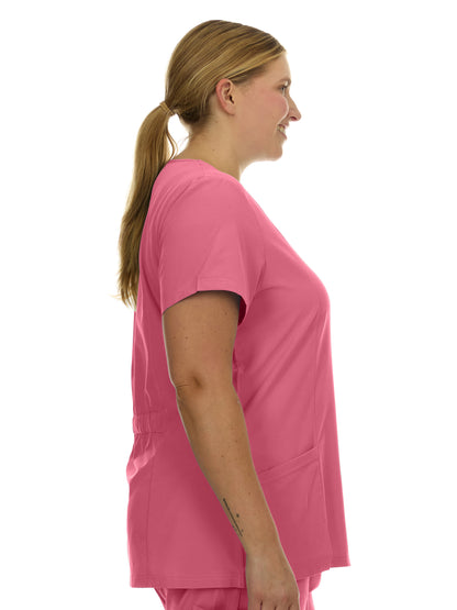 Heal Wear  | Plus Size Women Scrub Top V-Neck Elastic Waist Workwear for Nurses Uniform,4-Way Stretch