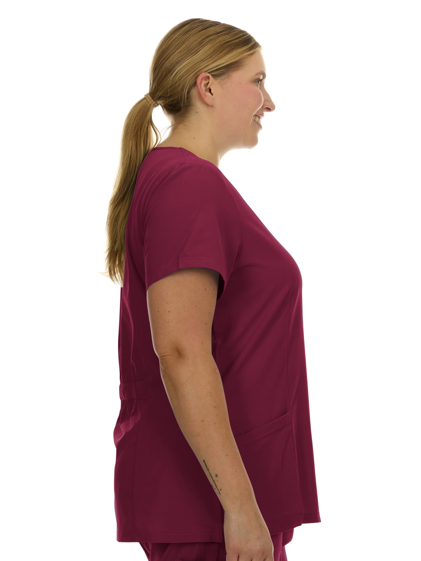 Heal Wear  | Plus Size Women Scrub Top V-Neck Elastic Waist Workwear for Nurses Uniform,4-Way Stretch