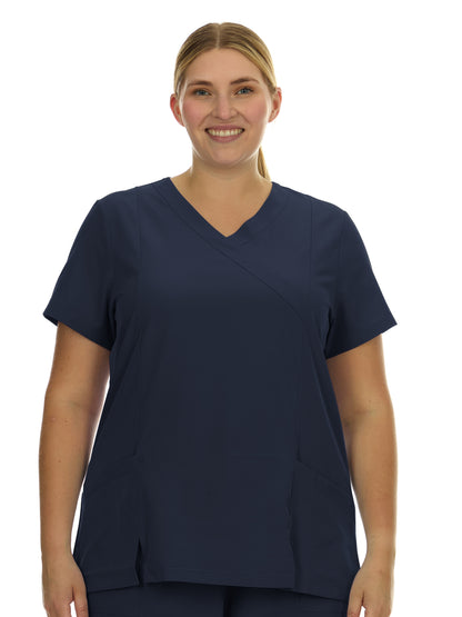 Heal Wear  | Plus Size Women Scrub Top V-Neck Elastic Waist Workwear for Nurses Uniform,4-Way Stretch