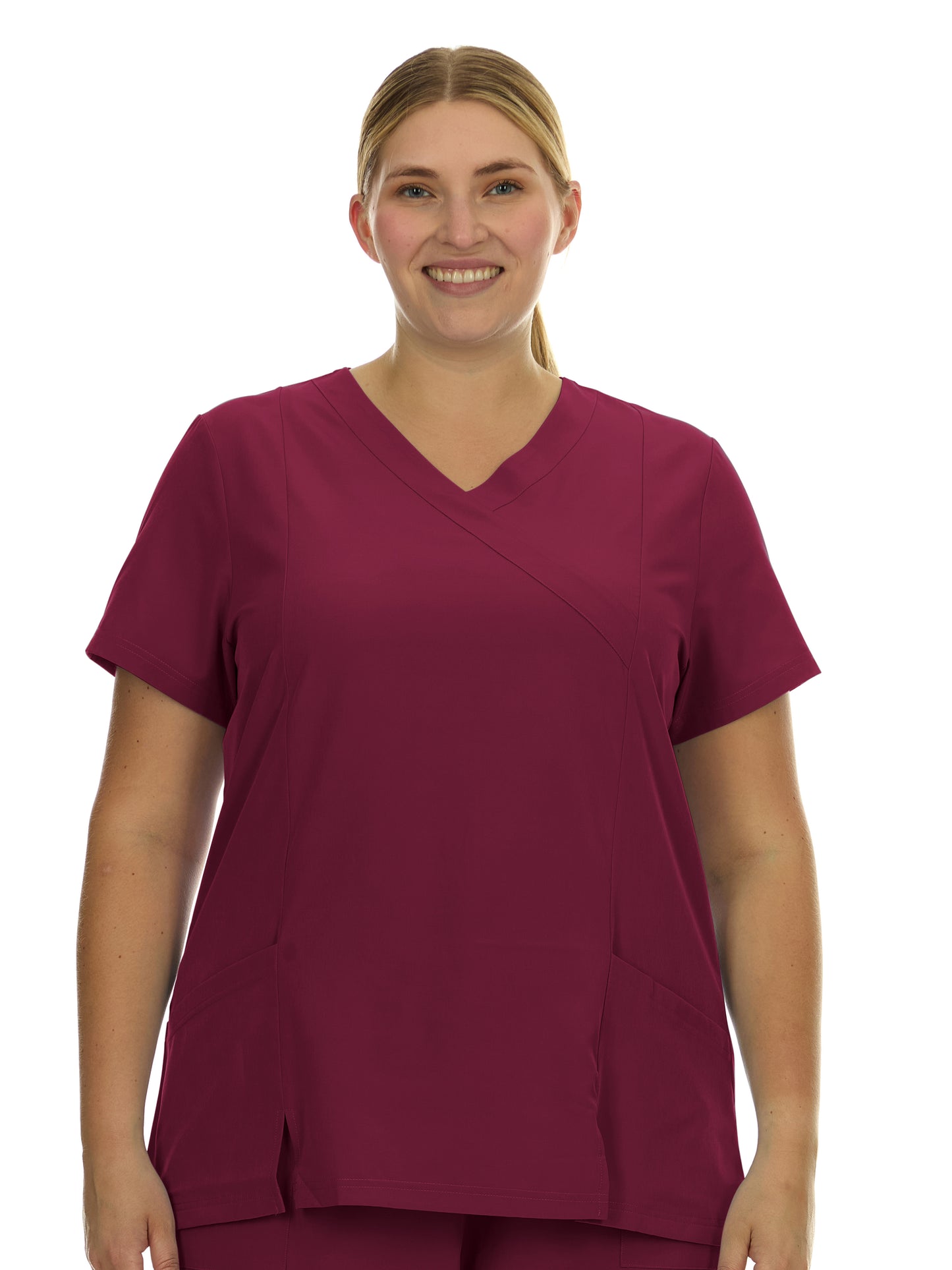 Heal Wear  | Plus Size Women Scrub Top V-Neck Elastic Waist Workwear for Nurses Uniform,4-Way Stretch