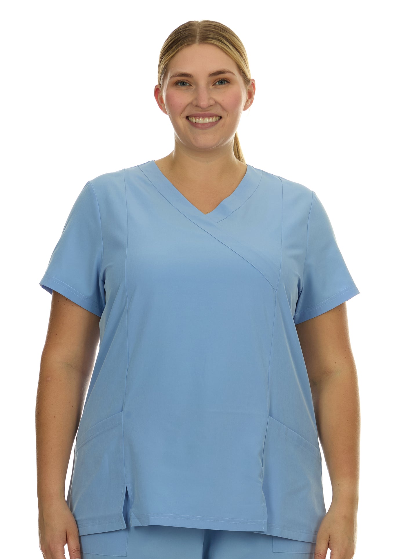 Heal Wear  | Plus Size Women Scrub Top V-Neck Elastic Waist Workwear for Nurses Uniform,4-Way Stretch