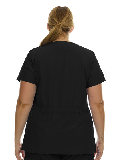 Heal Wear  | Plus Size Women Scrub Top V-Neck Elastic Waist Workwear for Nurses Uniform,4-Way Stretch
