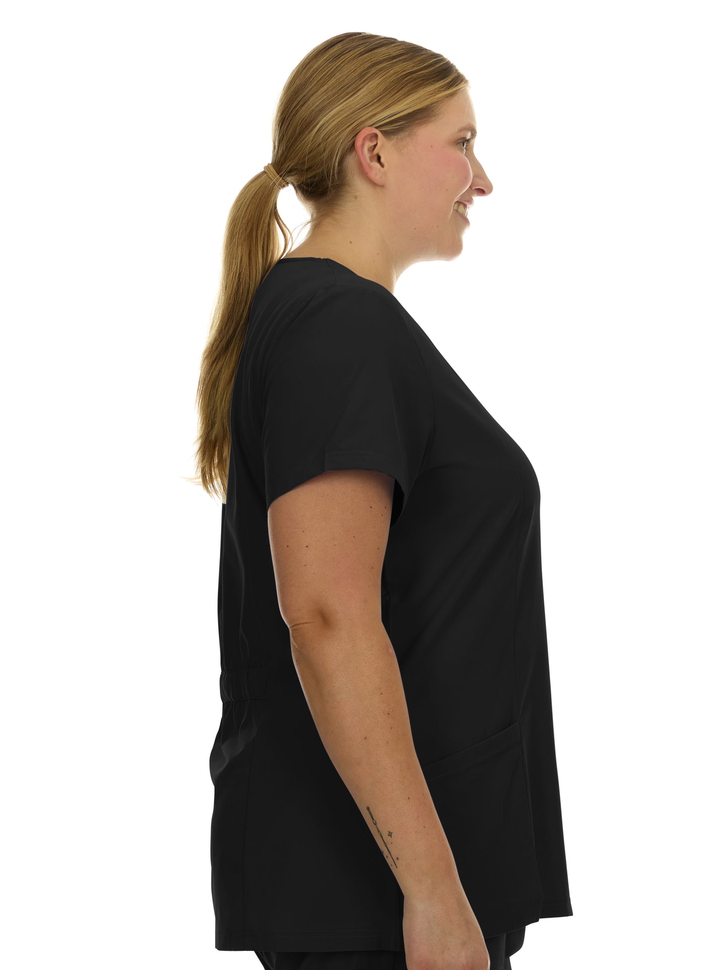 Heal Wear  | Plus Size Women Scrub Top V-Neck Elastic Waist Workwear for Nurses Uniform,4-Way Stretch