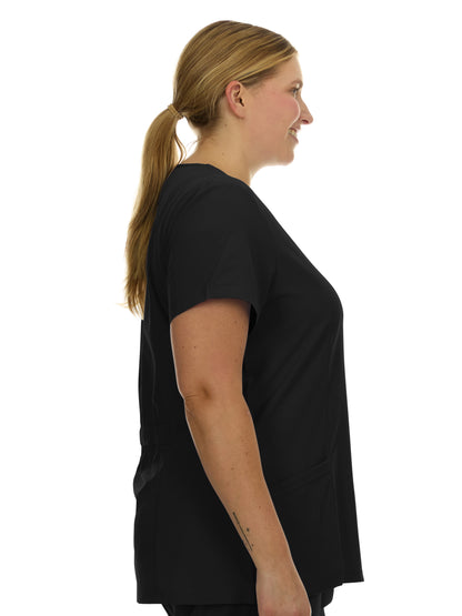 Heal Wear  | Plus Size Women Scrub Top V-Neck Elastic Waist Workwear for Nurses Uniform,4-Way Stretch