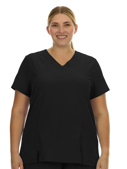 Heal Wear  | Plus Size Women Scrub Top V-Neck Elastic Waist Workwear for Nurses Uniform,4-Way Stretch