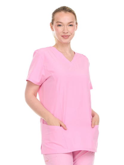 HEAL+WEAR Womens V-Neck Scrub Top（Top Only） with Utility Pockets – Soft Stretch Nursing Shirt for Healthcare Workers - 4-Way Stretch