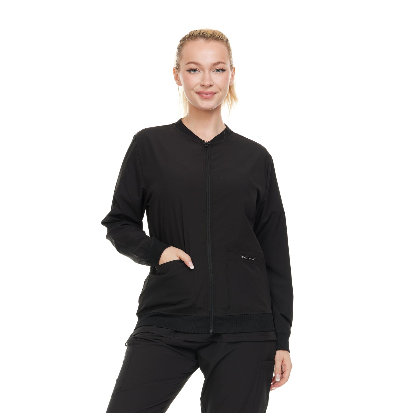 HEAL+WEAR Woman Scrub Zip Jacket |4-Way Stretch| Spa Doctor Nursing Clinical Suit | Surgical Uniforms Top | Lightweight Long Sleeve Medical Bomber | 4-Way Stretch | Clinical Scrubs Coat for Beauty Salon