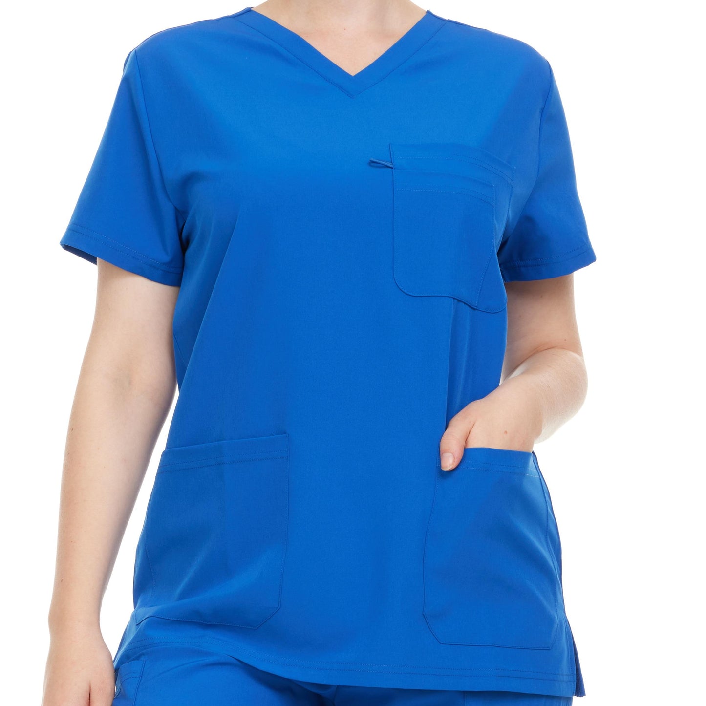HEAL+WEAR Women’s V-Neck Multi-Pocket Scrub Top | 4-Way Stretch | Stretch Comfort Fabric | Surgical Uniforms | Nurse Beauty Salon Workwear | Clinical Scrubs | Spa Doctor Nursing Clinical Suit
