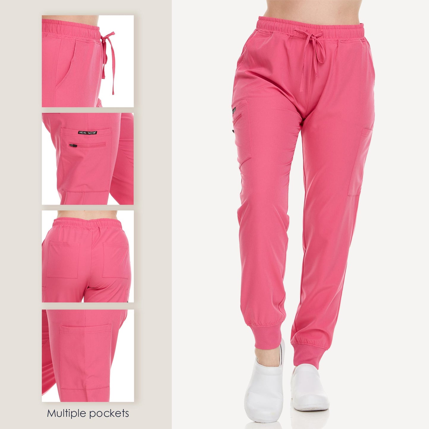 HEAL+WEAR Women’s Jogger Scrub Pants – Stretchy, Lightweight Medical Cargo Pants with Pockets – 4-Way Stretch - Elastic Waist & Drawstring – Multiple Colors Choic