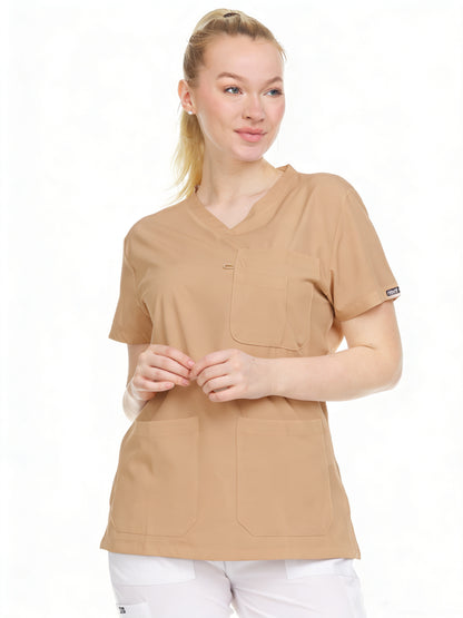 HEAL+WEAR Women’s V-Neck Multi-Pocket Scrub Top | 4-Way Stretch | Stretch Comfort Fabric | Surgical Uniforms | Nurse Beauty Salon Workwear | Clinical Scrubs | Spa Doctor Nursing Clinical Suit