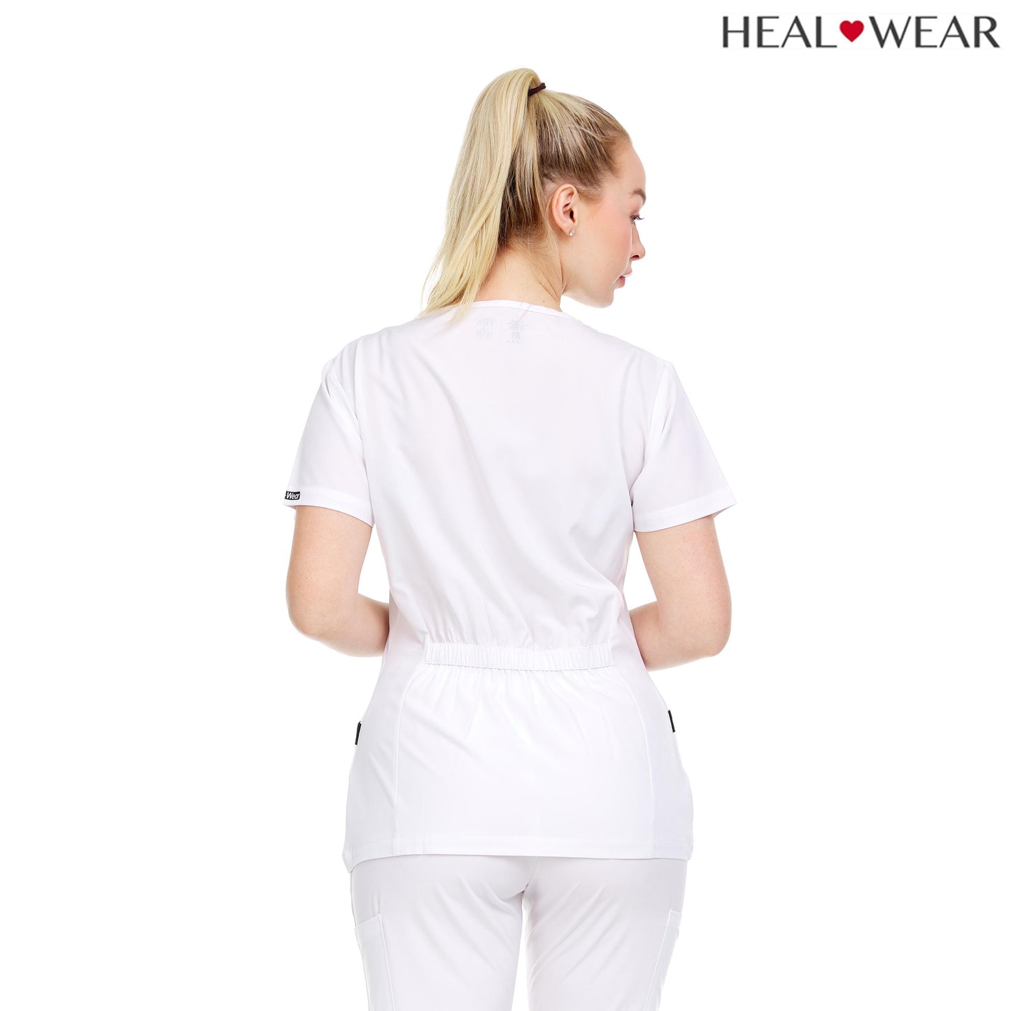 HEAL+WEAR Women’s V-Neck Contrast Trim Scrub Top – Stylish Multi-Pocket Clinical Workwear for Nurses, 4-Way Stretch,Spa & Beauty Professionals, Surgical Uniforms