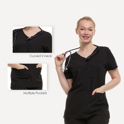 HEAL+WEAR Women's Classic Scrubs Top with Pockets V-Neck Short Sleeve-Moisture-Wicking Healthcare Workwear