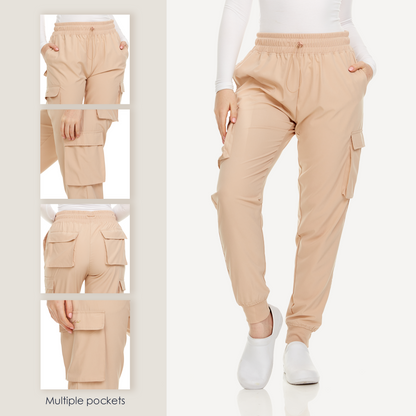 HEAL+WEAR Women’s Cargo Scrub Jogger Pants – 4-Way Stretch, Elastic Waist, Multiple Utility Pockets, Wrinkle-Resistant