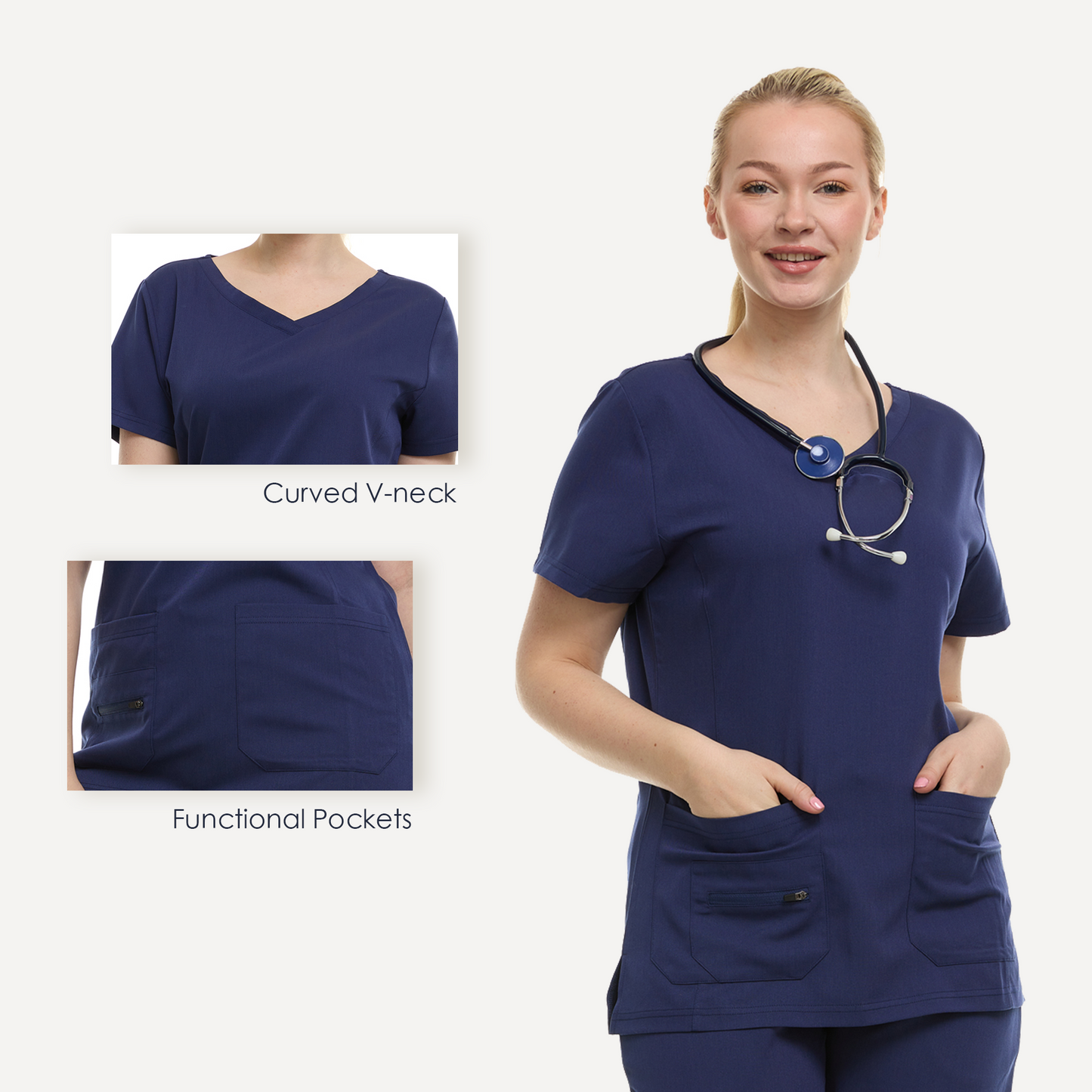 HEAL+WEAR Women's Classic V-Neck Scrub Top – Soft Stretch Fabric,3-Pocket Design, Wrinkle-Resistant, Available in Multiple Colors