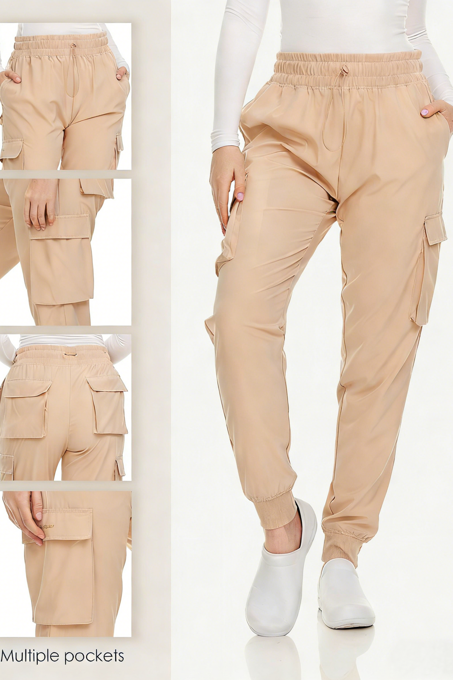 HEAL+WEAR Women’s Cargo Scrub Jogger Pants – 4-Way Stretch, Elastic Waist, Multiple Utility Pockets, Wrinkle-Resistant