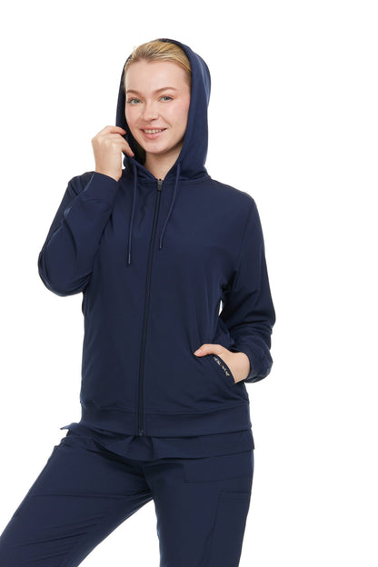HEAL+WEAR Women's Zip-Up Hoodie Scrub Jacket – Lightweight Hooded Medical Workwear for Nurse,4-Way Stretch,Clinical, Jacket with Hood
